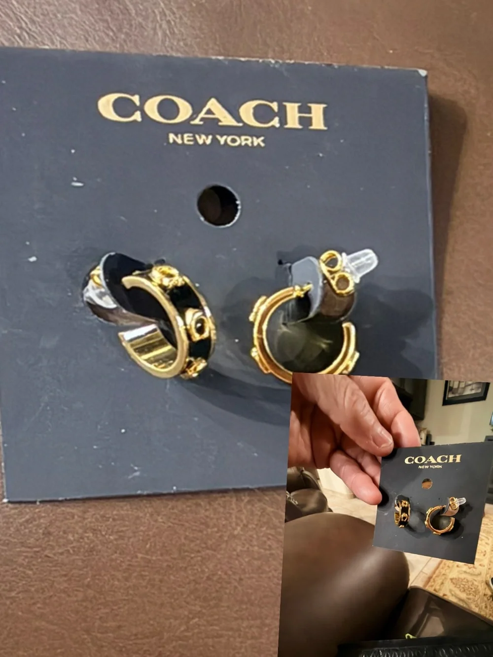 Coach Gold and Black Mini Hoop Earrings - Picture 6 of 8